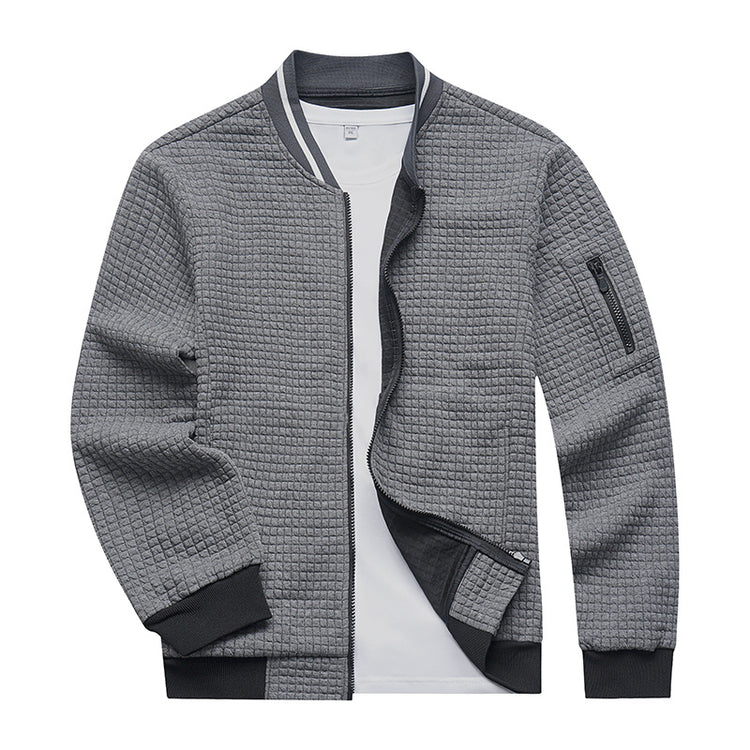 a gray jacket with a white shirt