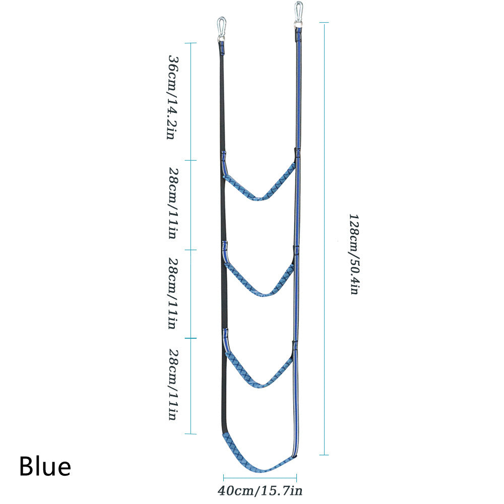 a blue ladder with measurements