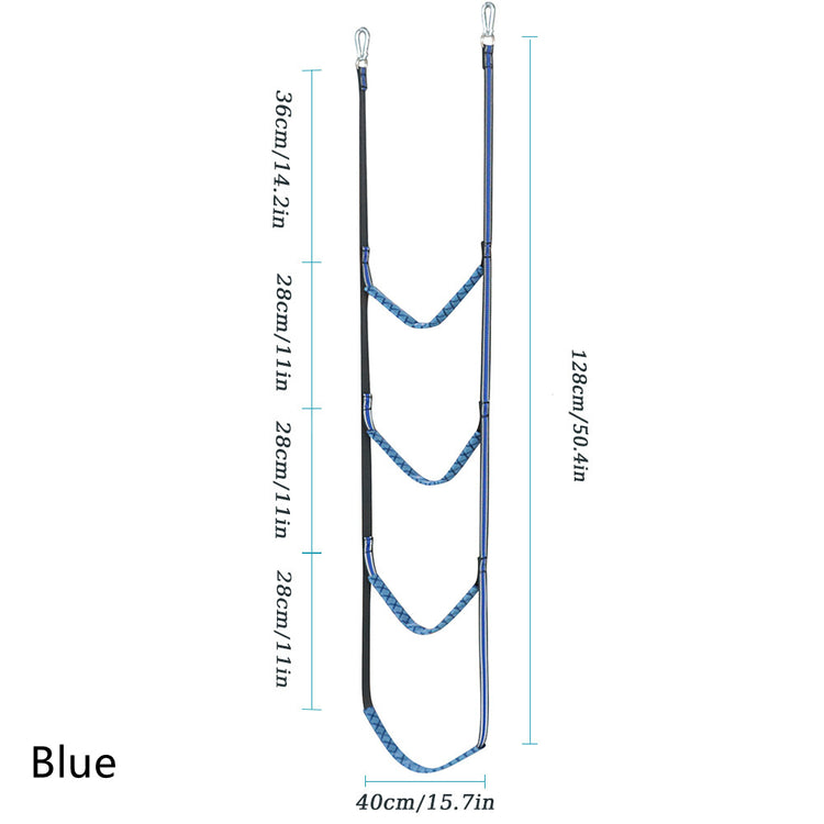 a blue ladder with measurements