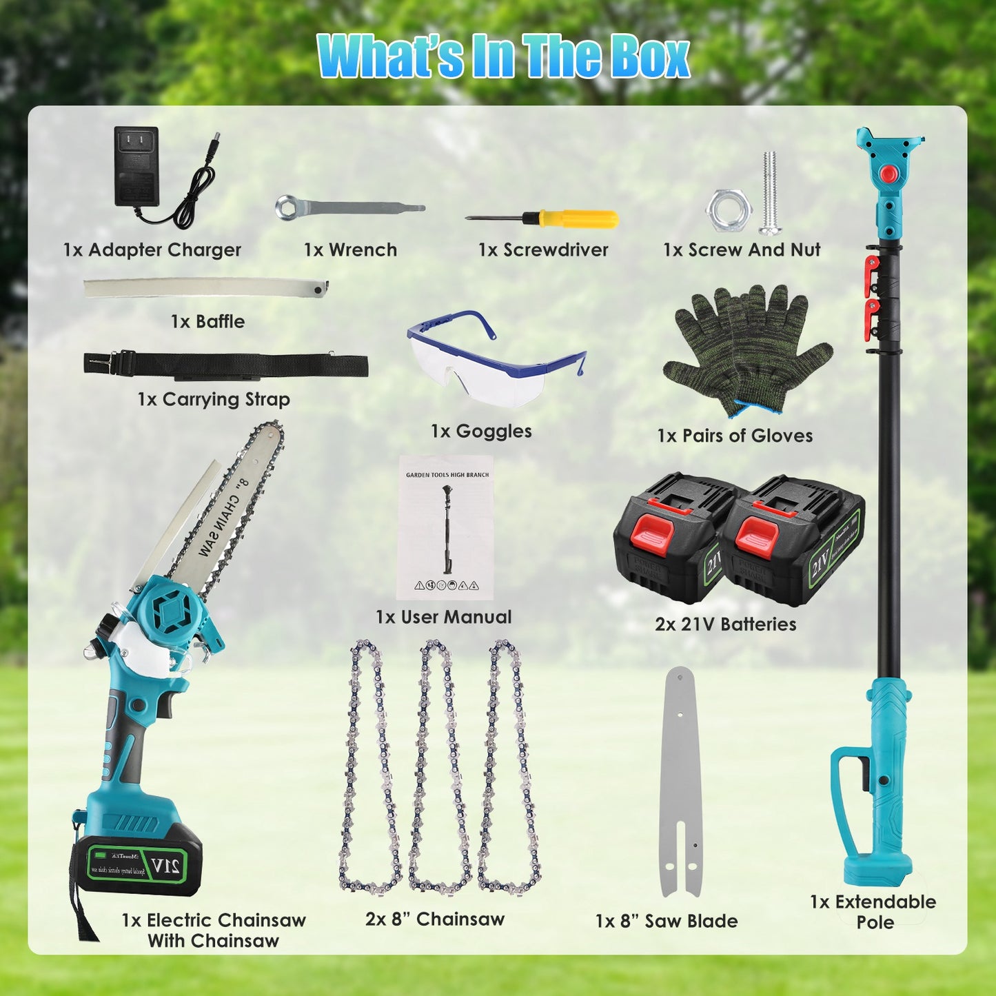 1Set 2 In1 Cordless Pole Saw And Mini Chainsaw With Extension Pole 21V Battery 8in Electric Brushless Pole Chainsaw With Auto Oiler Safety Switch 6.4LBS Lightweight For Tree Trimming
