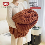 Double-Sided Faux Rabbit Fur Plush Throw Blanket