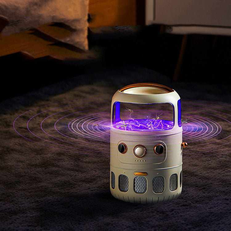 a white speaker with purple lights