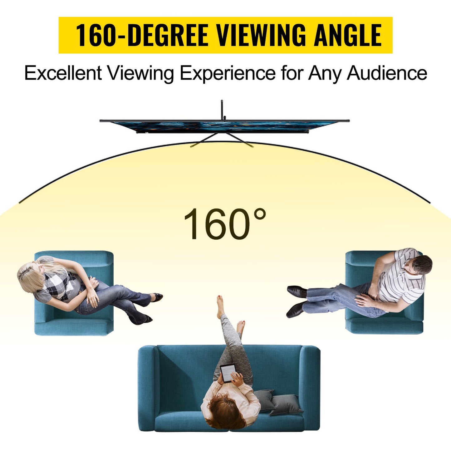 Tripod Projector Screen With Stand 100inch 16:9 4K HD Projection Screen Stand Wrinkle-Free Height Adjustable Portable Screen For Projector Indoor & Outdoor For Movie, Home Cinema, Gaming, Office