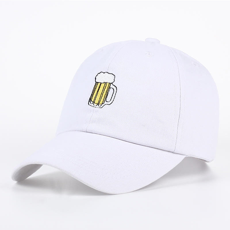 a white hat with a beer on it