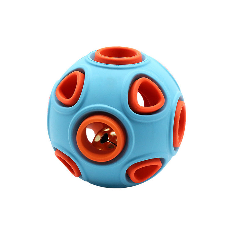 a blue and orange ball with holes