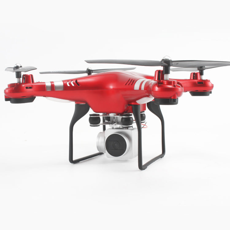 a red drone with a camera