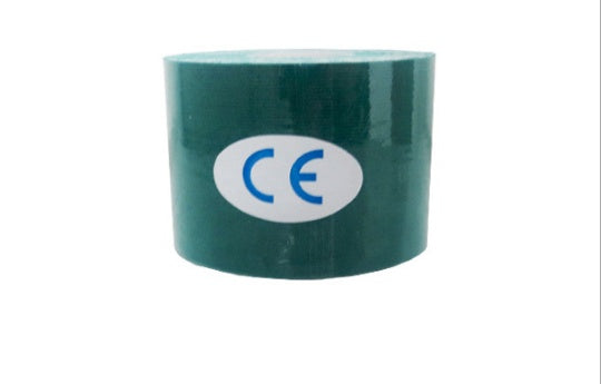 a green tape with a white label