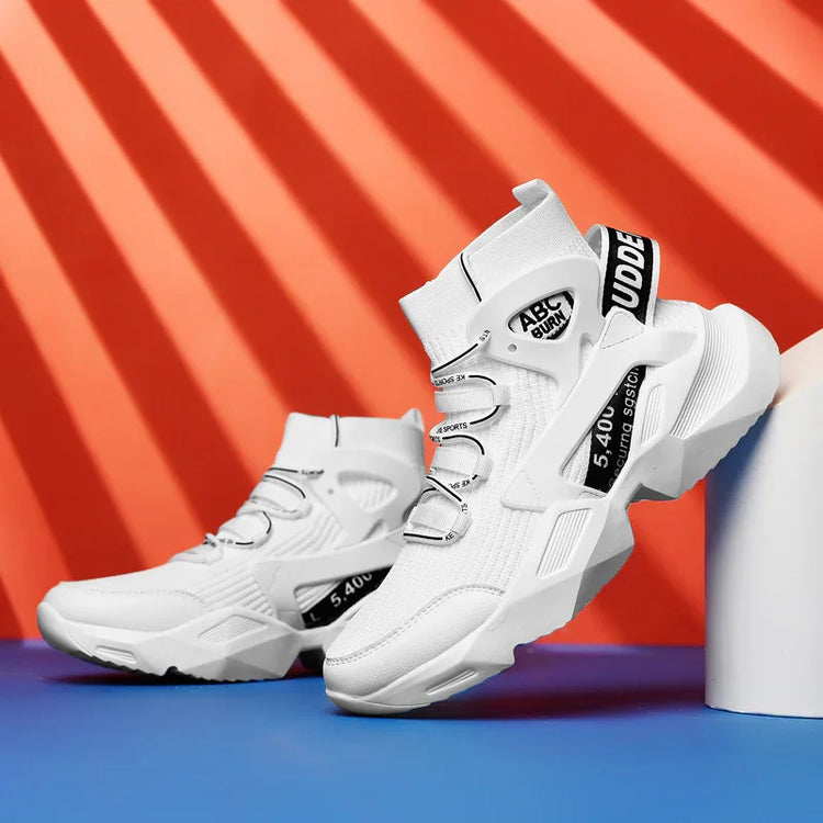a pair of white sneakers