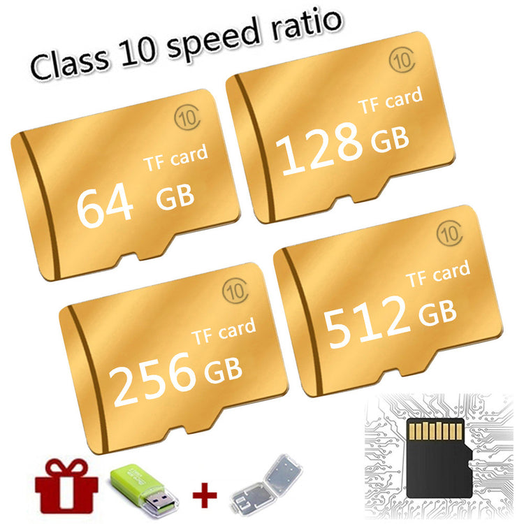 a group of gold memory cards