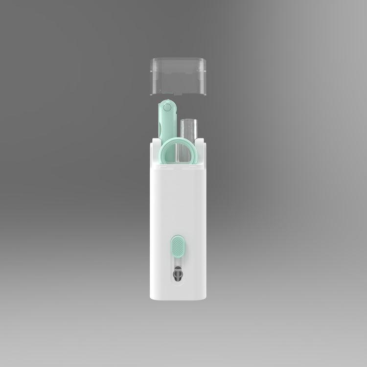 a white and green device with a transparent cover