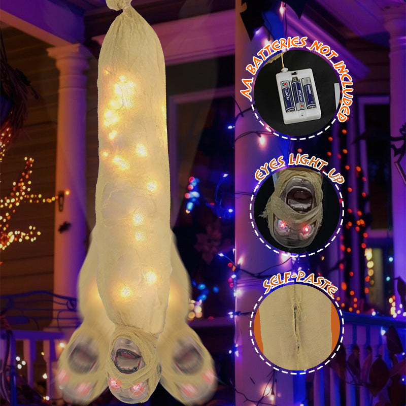 a string of lights from a porch