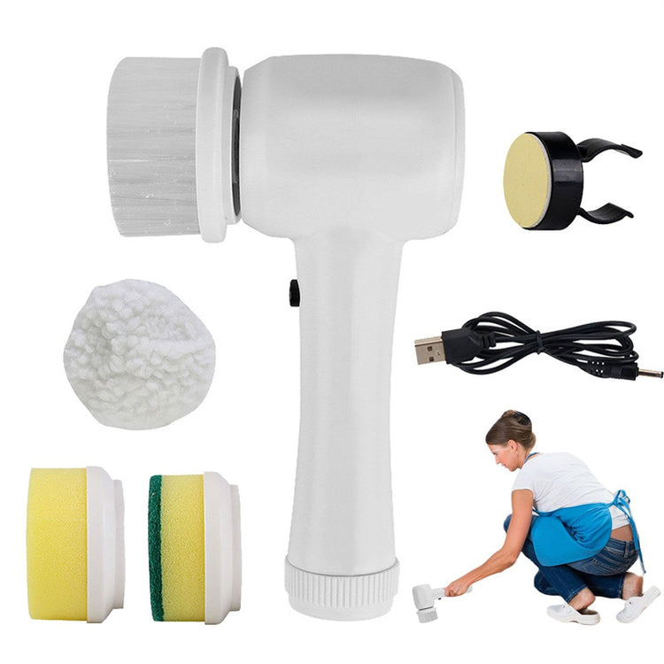 a woman cleaning her face with a white brush