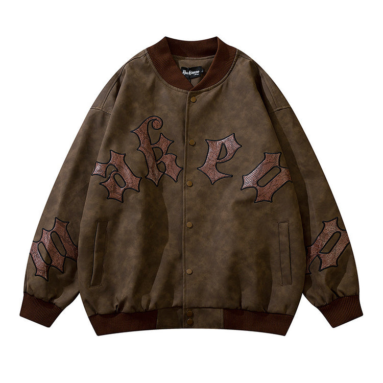 a brown jacket with brown letters on it