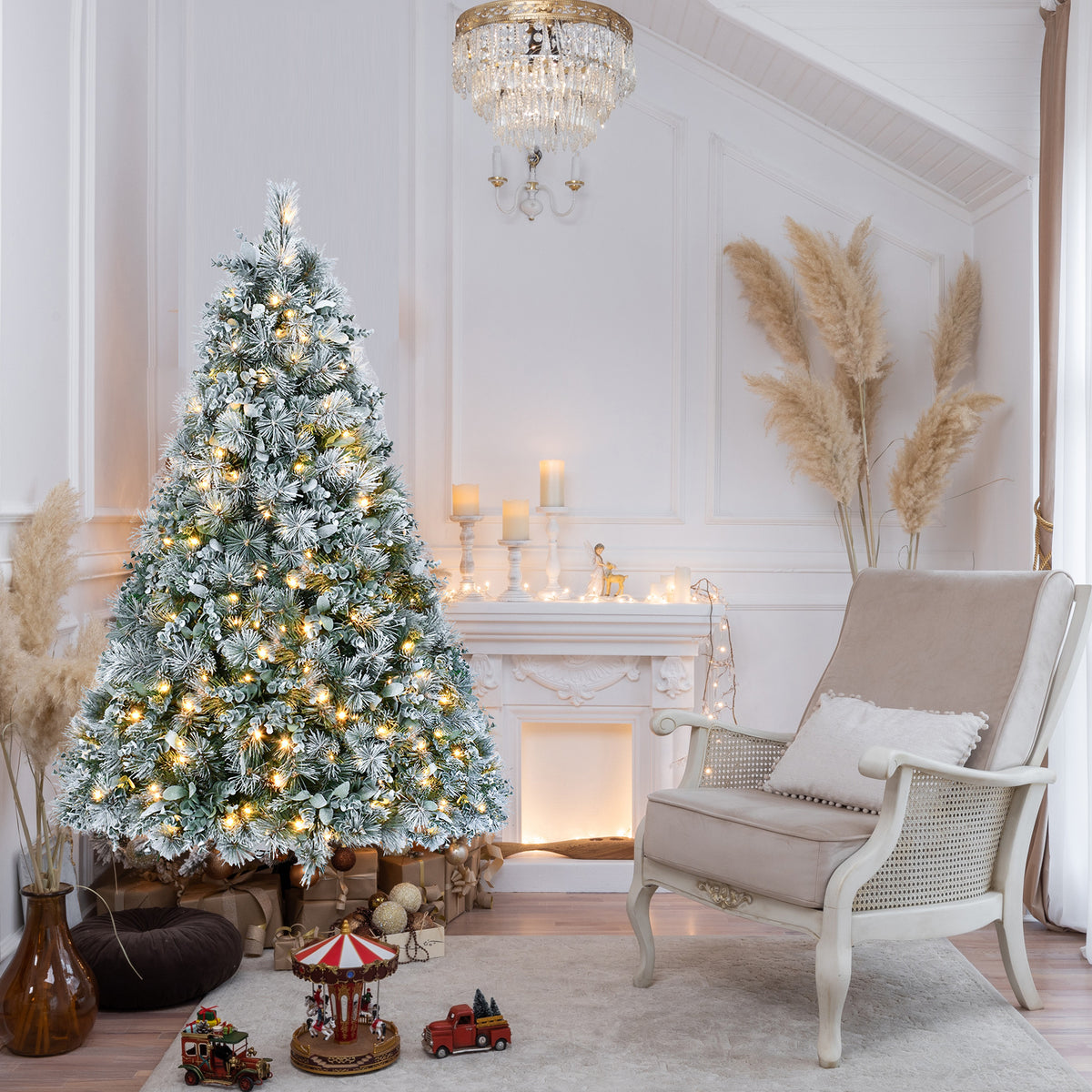 a christmas tree in a room