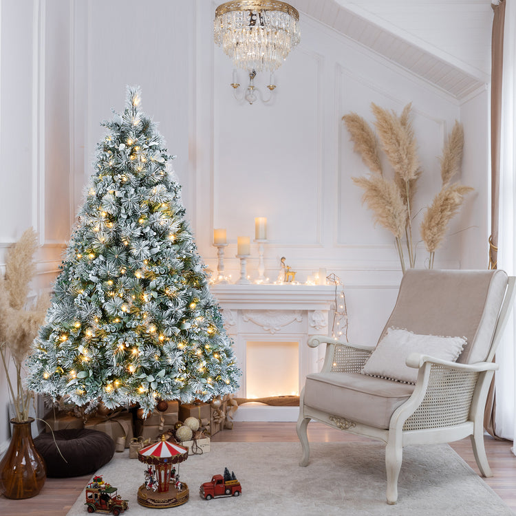 a christmas tree in a room