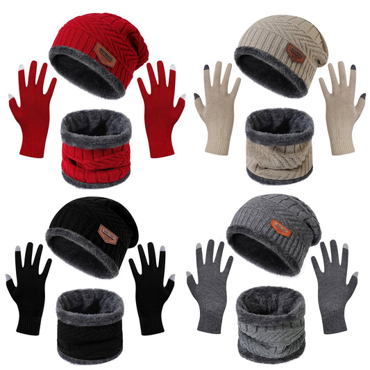 3Pcs Winter Knitted Hat Scarf Gloves Winter Warm Beanie And Touch Screen Gloves Scarf Set Knit Beanie Skull Cap Neck Warmer Mittens For Men Women