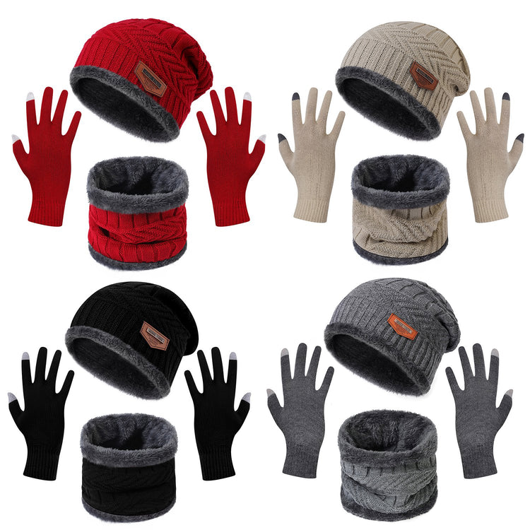 a group of different colored hats and gloves