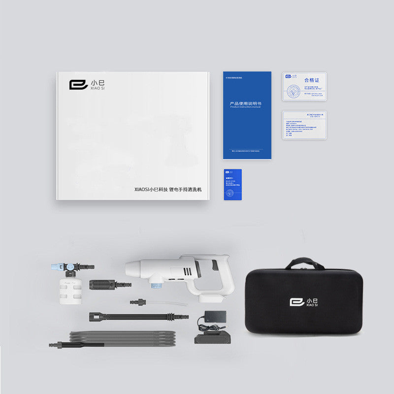 a white device with a case and a black bag