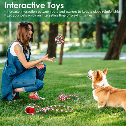 Set Of 5Pcs Christmas Dog Rope Chew Toys Dog Interactive Toys Set For Puppy Small Medium Aggressive Chewers Dogs Training Teething Playing