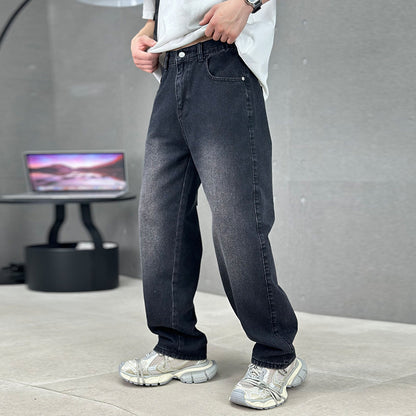 Fashion Pockets Jeans Men's Wide-leg Straight Trousers Versatile Casual Long Pants Streetwear Clothing