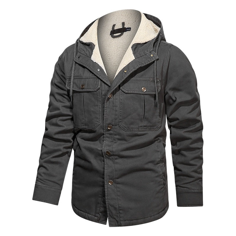 Men Cotton Jacket Winter Thick Warm Parkas Male Plus Velvet Casual Hooded Coat