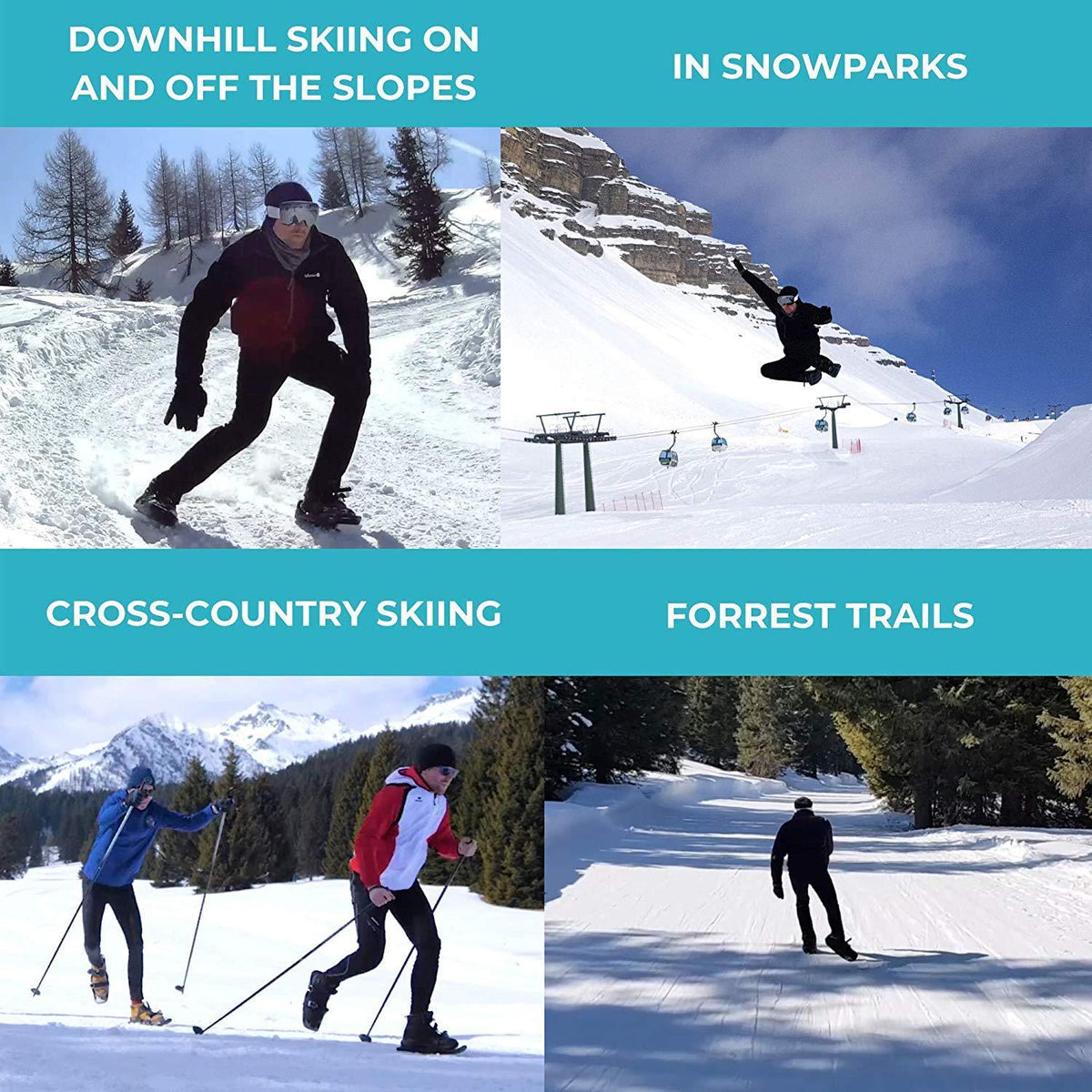 a collage of people skiing