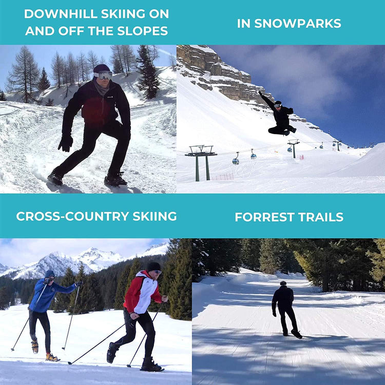 a collage of people skiing