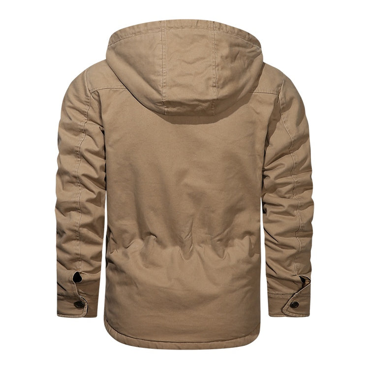 a tan jacket with a hood
