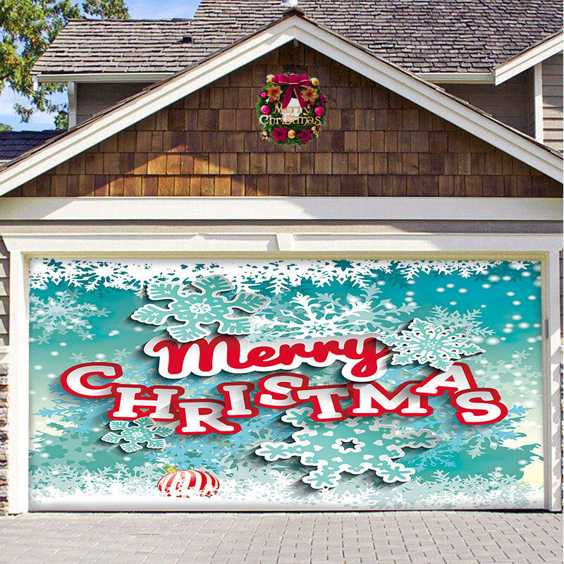 a garage door with a christmas theme