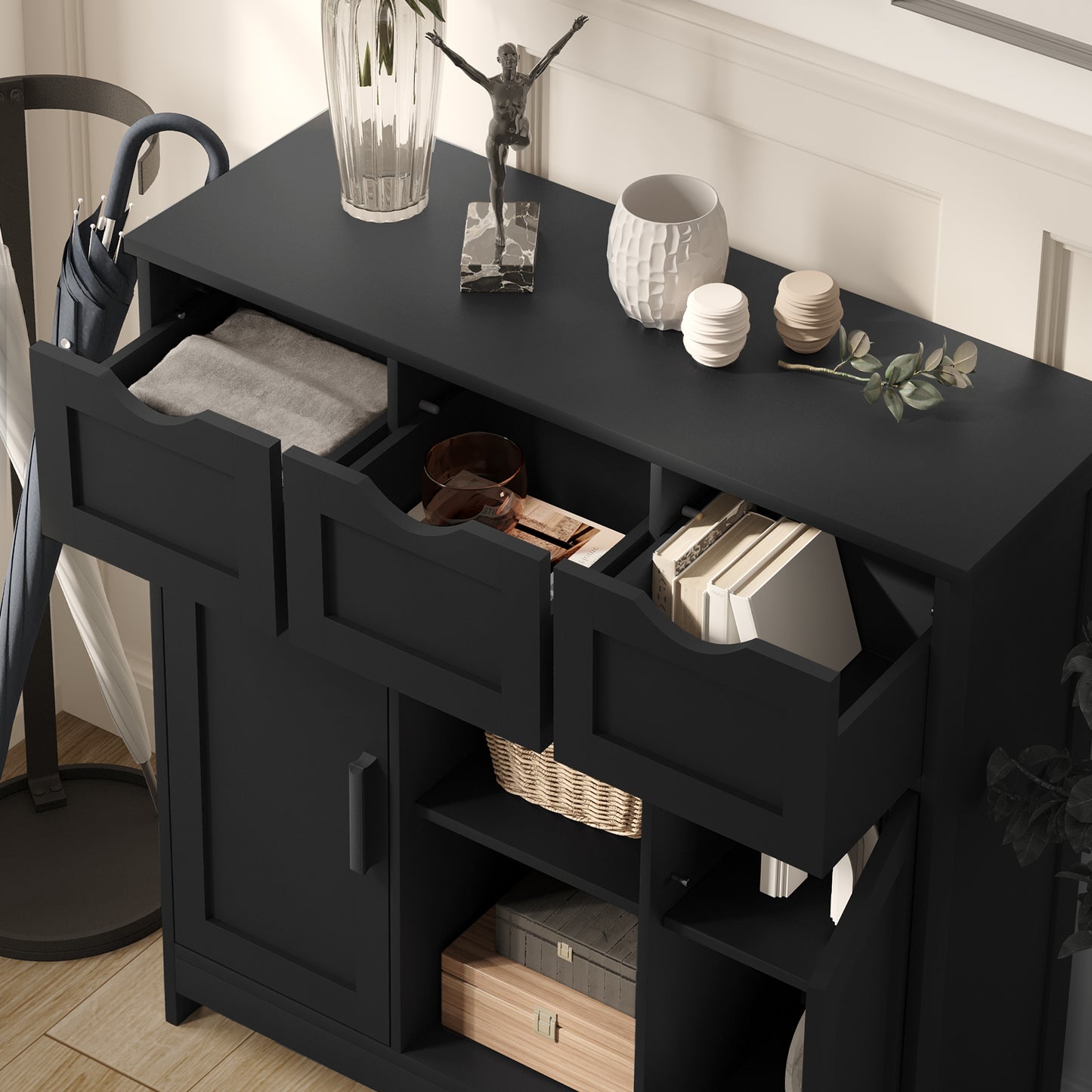 Storage Cabinet, Wooden Floor Cabinet, Storage Cabinet With Drawers And Shelves, Living Room, Bedroom, Bathroom Furniture, Home Decoration Cabinet