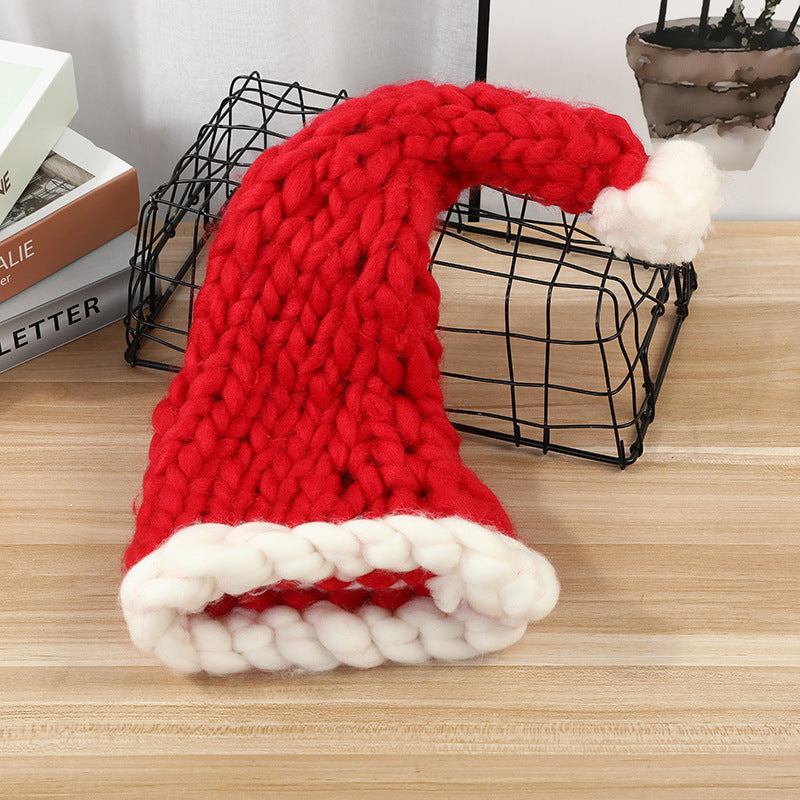a red and white knitted hat