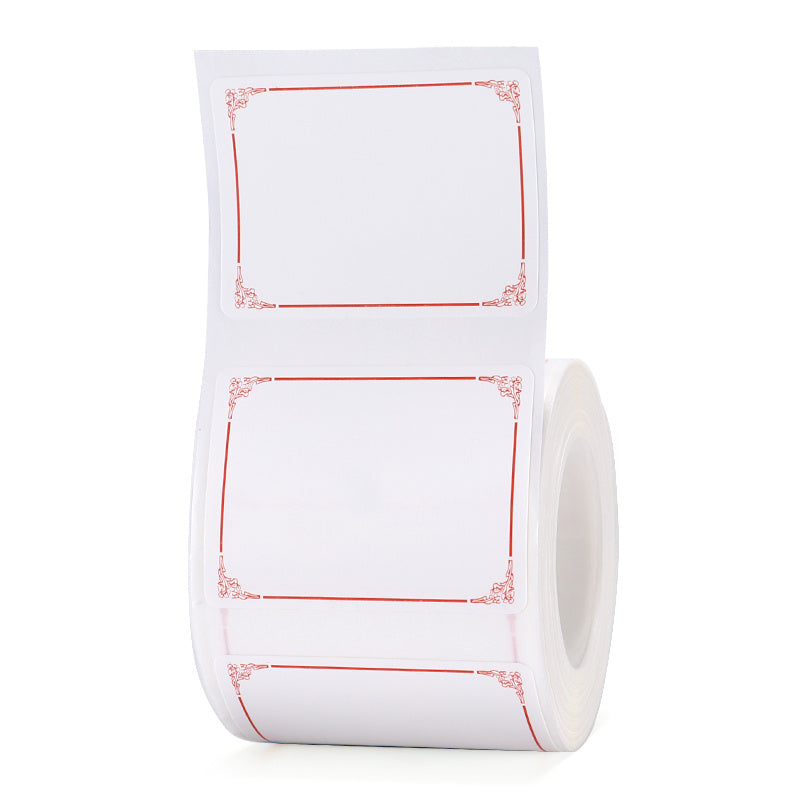a roll of white paper with red border