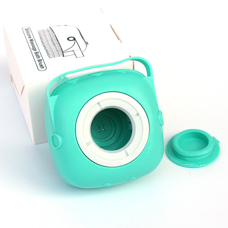 a small blue and white camera