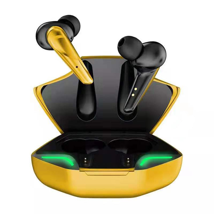 a black and gold wireless earbuds in a case