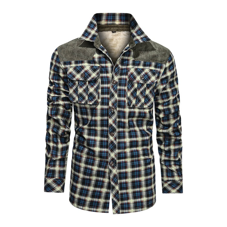 a long sleeved shirt with a patchwork pattern