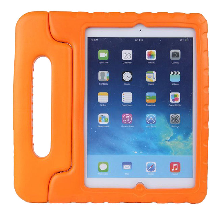 a tablet in an orange case