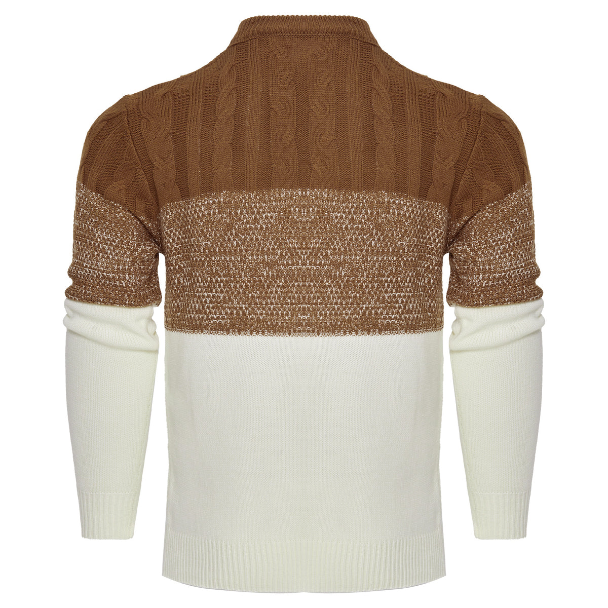 a brown and white sweater