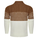 Men's Casual Color Block Long Sleeve Cable Knit Pullover Sweater