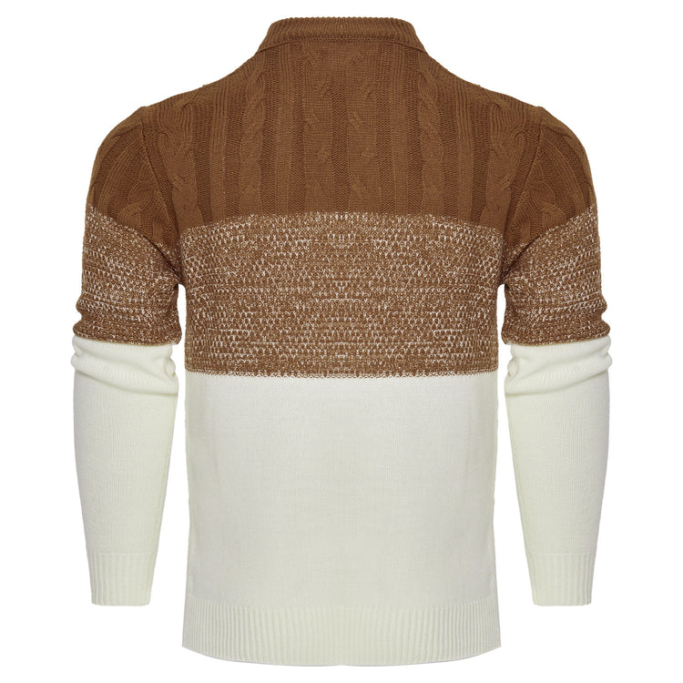 a brown and white sweater