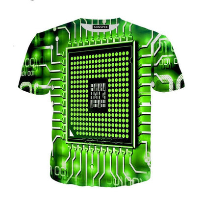 Mechanical Motherboard Printing 3D Digital Printing Men's New Short Sleeve