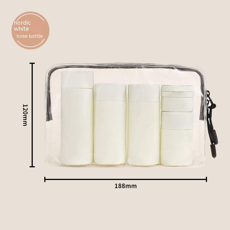 a clear bag with white containers