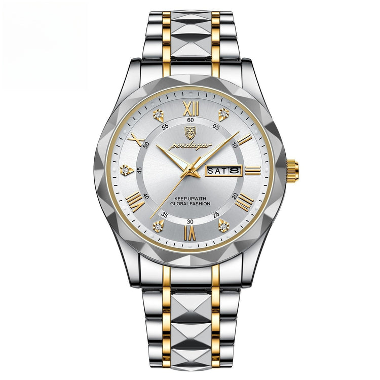 a silver and gold watch
