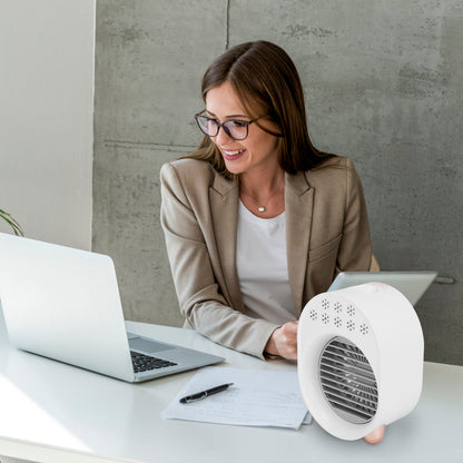 4 In 1 Portable Mini Desktop Air Conditioner Fan Water Mist Cooling Fan USB Rechargeable Humidifier Fan Evaporative Air Cooler 3 Wind Modes Colorful Lights