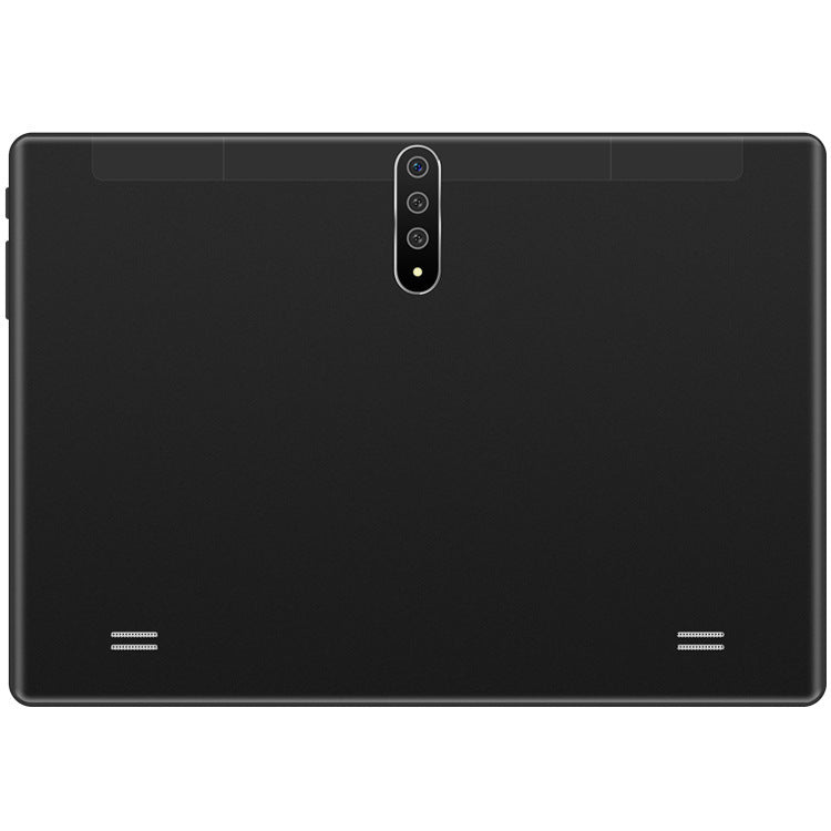 a black tablet with three cameras