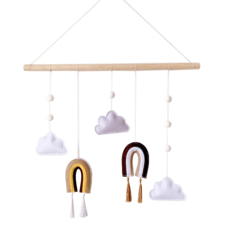a mobile with rainbows and clouds