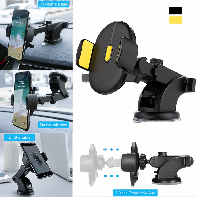 a phone holder with a yellow and black holder