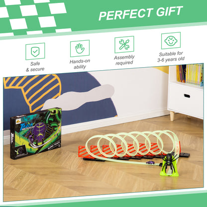 Track Builder Loop Kit Criss-Cross Glowing Race Track Toy Set Spooky Spider Fun Starter Kit