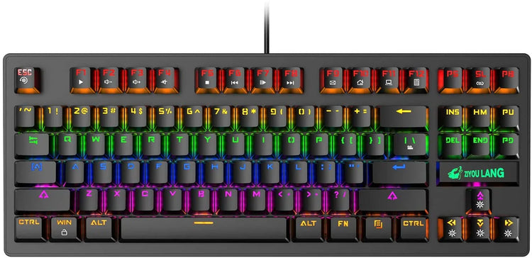 a black keyboard with multicolored keys