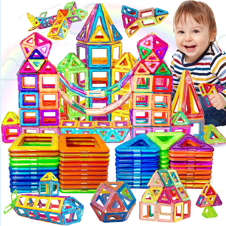 a child playing with colorful plastic blocks