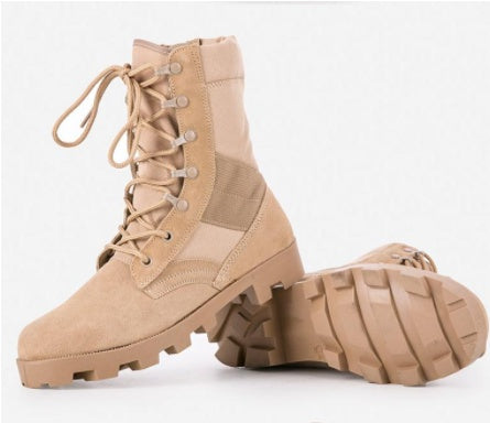 a pair of tan boots